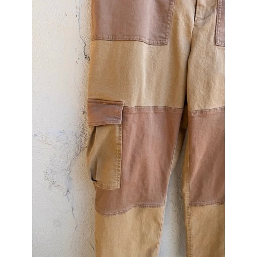Avec Les Filles Anthropologie Womens Tan Patchwork Cropped Cargo Pants XS Boho